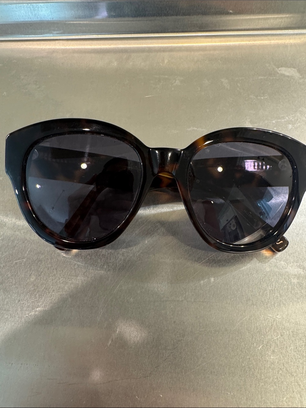 Elizabeth and James Atkins Tortoiseshell Round-Edge Sunglasses with Dark Lenses